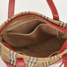 画像をギャラリービューアに読み込む, BURBERRY バーバリー ハンドバッグ ノバチェック キャンバス レザー レッド マルチカラー ゴールド金具 美品 中古 4a004895