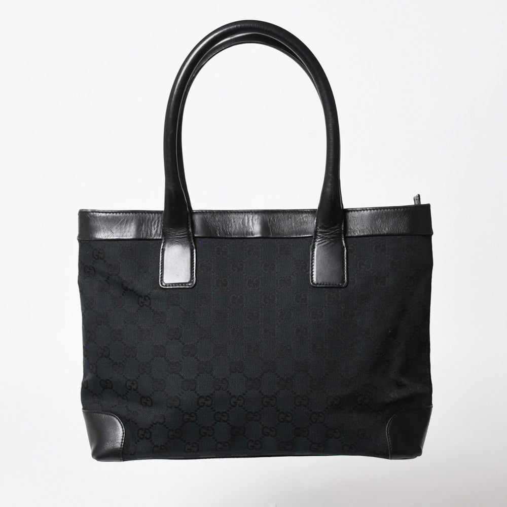 極美品 GUCCI グッチ ハンドバッグ トートバッグ GGキャンバス レザー 33890 ブラック ゴールド金具 中古 4a004897