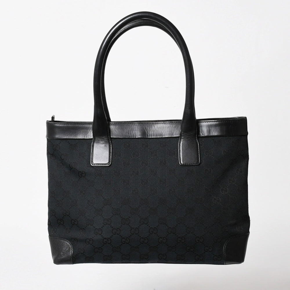 極美品 GUCCI グッチ ハンドバッグ トートバッグ GGキャンバス レザー 33890 ブラック ゴールド金具 中古 4a004897