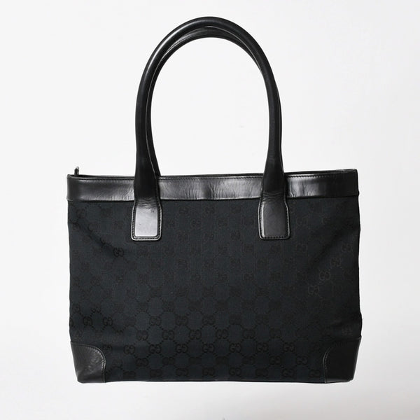 極美品 GUCCI グッチ ハンドバッグ トートバッグ GGキャンバス レザー 33890 ブラック ゴールド金具 中古 4a004897