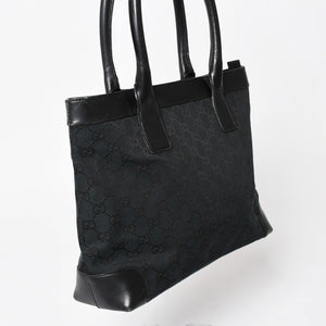 極美品 GUCCI グッチ ハンドバッグ トートバッグ GGキャンバス レザー 33890 ブラック ゴールド金具 中古 4a004897