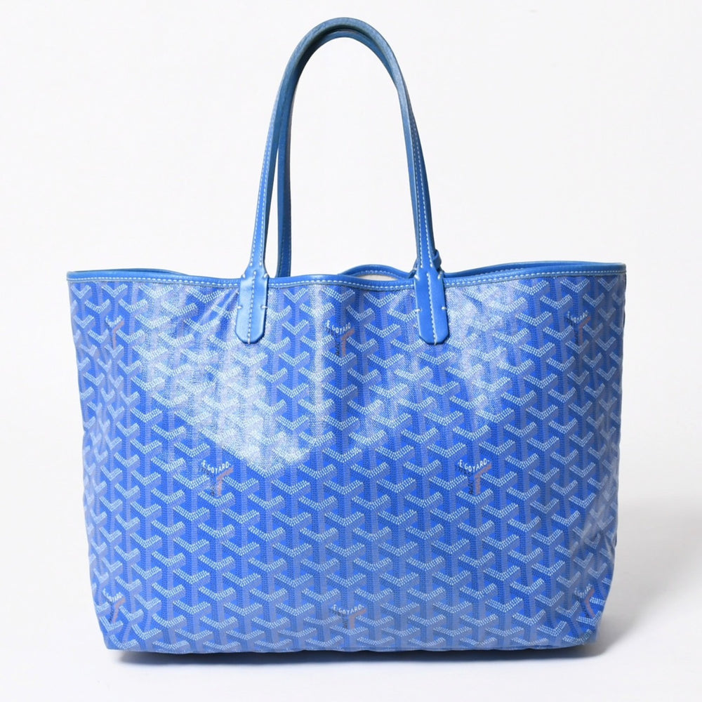GOYARD ゴヤール サン・ルイPM PVC レザー トートバッグ ハンドバッグ ポーチ ブルー 美品 中古 4a005081