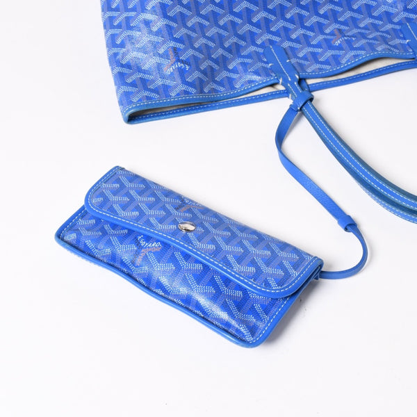 GOYARD Saint Louis PM PVC Leather Tote Bag Handbag Pouch Blue Good Condition Used 4a005081