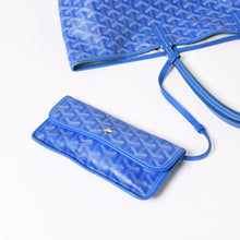 画像をギャラリービューアに読み込む, GOYARD ゴヤール サン・ルイPM PVC レザー トートバッグ ハンドバッグ ポーチ ブルー 美品 中古 4a005081
