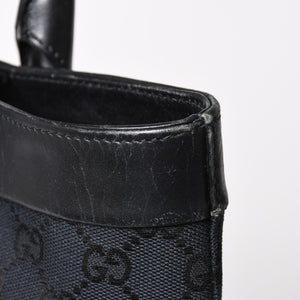 極美品 GUCCI グッチ ハンドバッグ トートバッグ GGキャンバス レザー 33890 ブラック ゴールド金具 中古 4a004897
