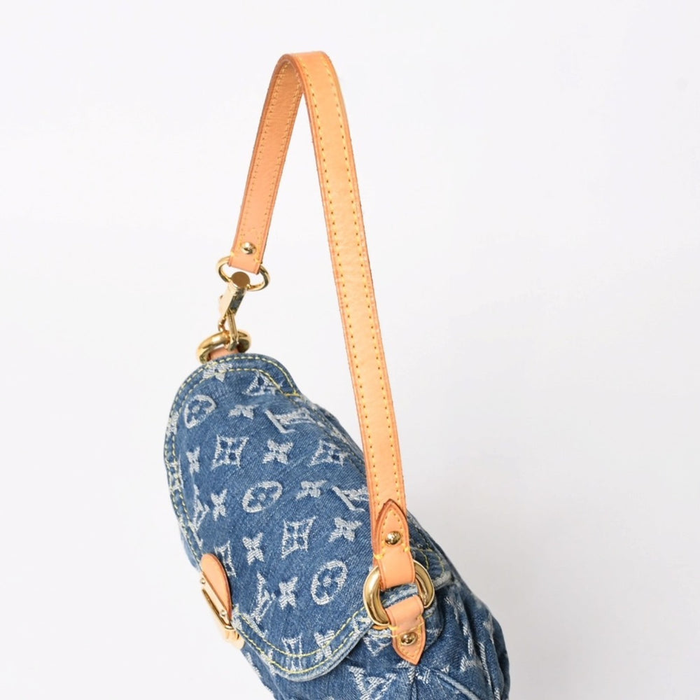 極美品 LOUIS VUITTON ルイヴィトン ミニプリーティ ワンショルダーバッグ M95050 モノグラム デニム インディゴブルー 中古 4a005017
