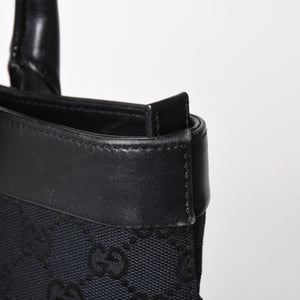 極美品 GUCCI グッチ ハンドバッグ トートバッグ GGキャンバス レザー 33890 ブラック ゴールド金具 中古 4a004897