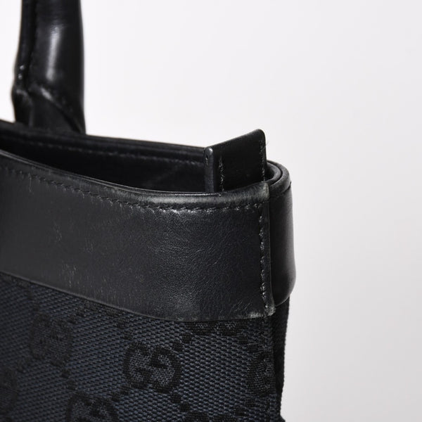極美品 GUCCI グッチ ハンドバッグ トートバッグ GGキャンバス レザー 33890 ブラック ゴールド金具 中古 4a004897