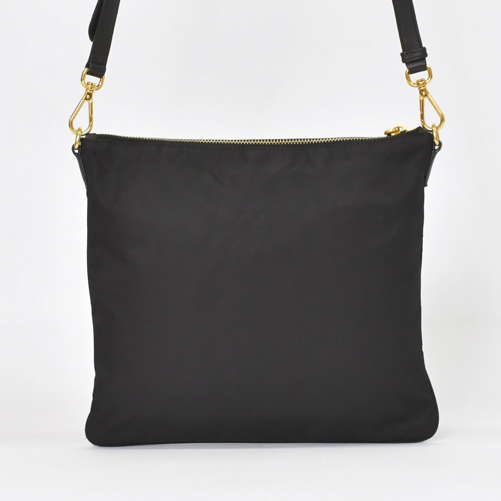 極美品 PRADA プラダ リボン ショルダーバッグ トライアングルロゴ BT0659 ナイロン ブラック ゴールド金具 中古 4a004898
