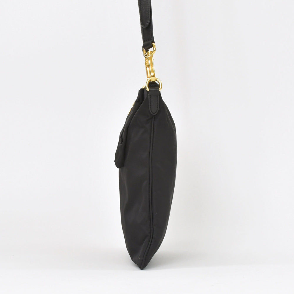 Very Good Condition PRADA Ribbon Shoulder Bag Triangle Logo BT0659 Nylon Black Gold Hardware Used 4a004898