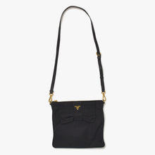 画像をギャラリービューアに読み込む, 極美品 PRADA プラダ リボン ショルダーバッグ トライアングルロゴ BT0659 ナイロン ブラック ゴールド金具 中古 4a004898