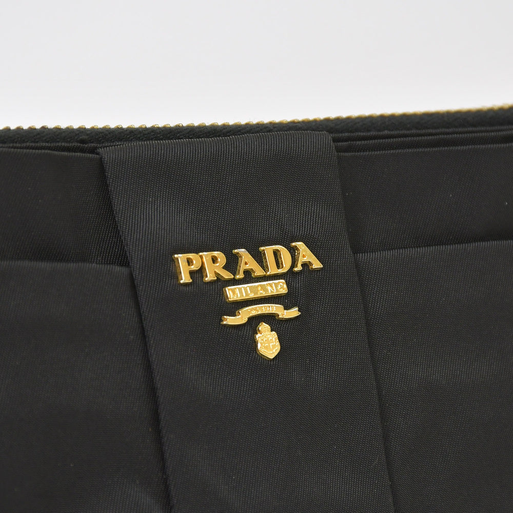 Very Good Condition PRADA Ribbon Shoulder Bag Triangle Logo BT0659 Nylon Black Gold Hardware Used 4a004898