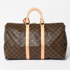 Very Good Condition LOUIS VUITTON Monogram Keepall 45 Boston Bag M41428 Monogram Canvas Tanned Leather Brown Gold Hardware Used 4a004900