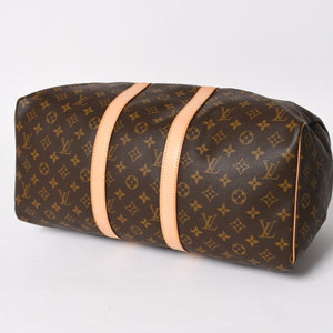 Very Good Condition LOUIS VUITTON Monogram Keepall 45 Boston Bag M41428 Monogram Canvas Tanned Leather Brown Gold Hardware Used 4a004900
