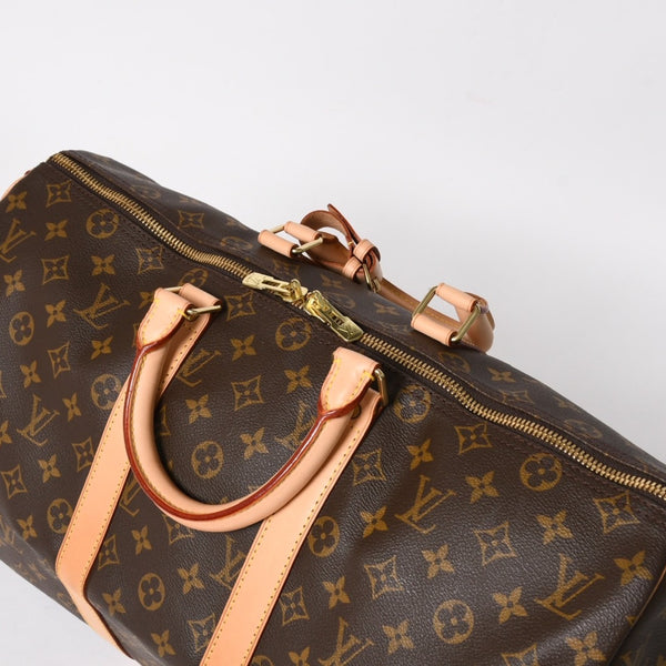Very Good Condition LOUIS VUITTON Monogram Keepall 45 Boston Bag M41428 Monogram Canvas Tanned Leather Brown Gold Hardware Used 4a004900
