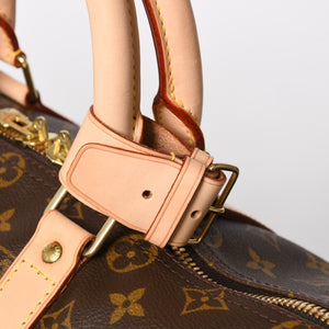 Very Good Condition LOUIS VUITTON Monogram Keepall 45 Boston Bag M41428 Monogram Canvas Tanned Leather Brown Gold Hardware Used 4a004900