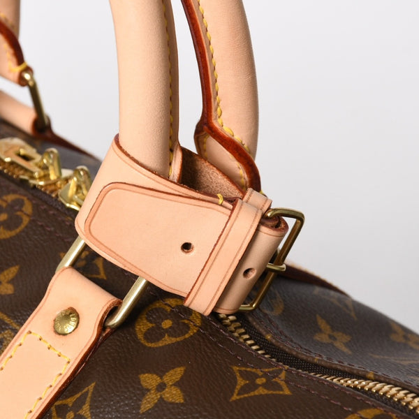 Very Good Condition LOUIS VUITTON Monogram Keepall 45 Boston Bag M41428 Monogram Canvas Tanned Leather Brown Gold Hardware Used 4a004900