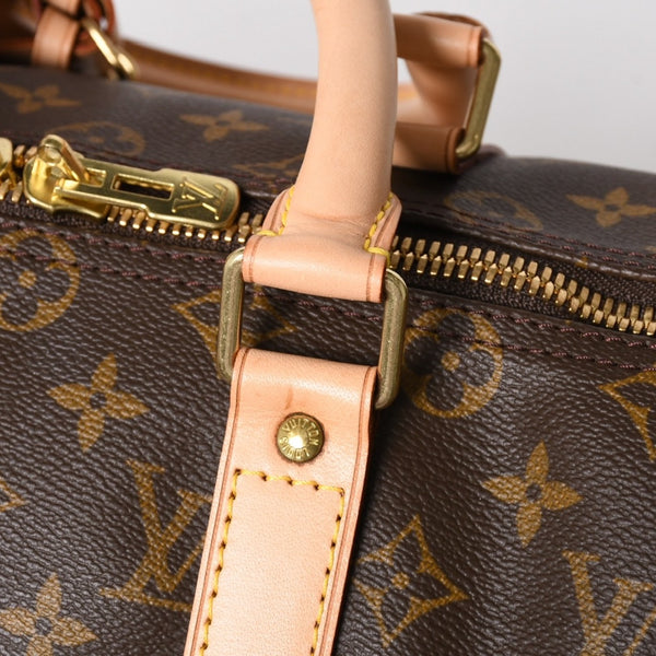 Very Good Condition LOUIS VUITTON Monogram Keepall 45 Boston Bag M41428 Monogram Canvas Tanned Leather Brown Gold Hardware Used 4a004900