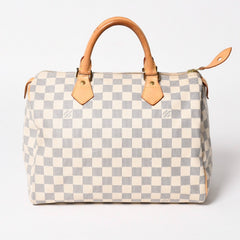 LOUIS VUITTON ルイヴィトン ダミエ アズール スピーディ30 ハンドバッグ N41533 ホワイト ゴールド金具 ロゴ 美品 中古 4a004882