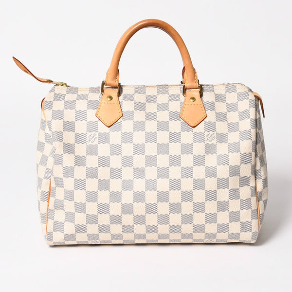 LOUIS VUITTON ルイヴィトン ダミエ アズール スピーディ30 ハンドバッグ N41533 ホワイト ゴールド金具 ロゴ 美品 中古 4a004882
