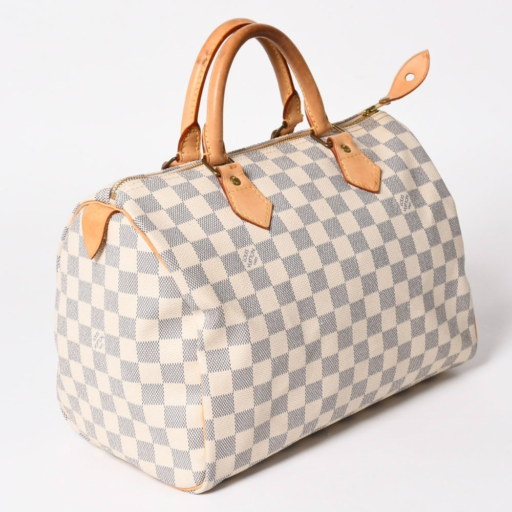 LOUIS VUITTON ルイヴィトン ダミエ アズール スピーディ30 ハンドバッグ N41533 ホワイト ゴールド金具 ロゴ 美品 中古 4a004882