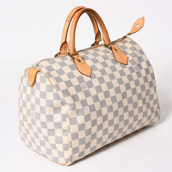 LOUIS VUITTON ルイヴィトン ダミエ アズール スピーディ30 ハンドバッグ N41533 ホワイト ゴールド金具 ロゴ 美品 中古 4a004882