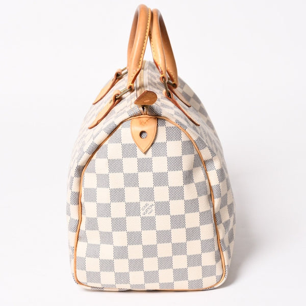 LOUIS VUITTON ルイヴィトン ダミエ アズール スピーディ30 ハンドバッグ N41533 ホワイト ゴールド金具 ロゴ 美品 中古 4a004882