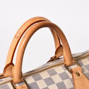LOUIS VUITTON ルイヴィトン ダミエ アズール スピーディ30 ハンドバッグ N41533 ホワイト ゴールド金具 ロゴ 美品 中古 4a004882