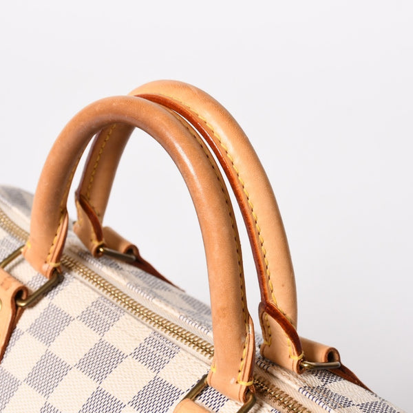 LOUIS VUITTON ルイヴィトン ダミエ アズール スピーディ30 ハンドバッグ N41533 ホワイト ゴールド金具 ロゴ 美品 中古 4a004882