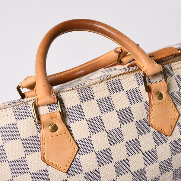 LOUIS VUITTON ルイヴィトン ダミエ アズール スピーディ30 ハンドバッグ N41533 ホワイト ゴールド金具 ロゴ 美品 中古 4a004882