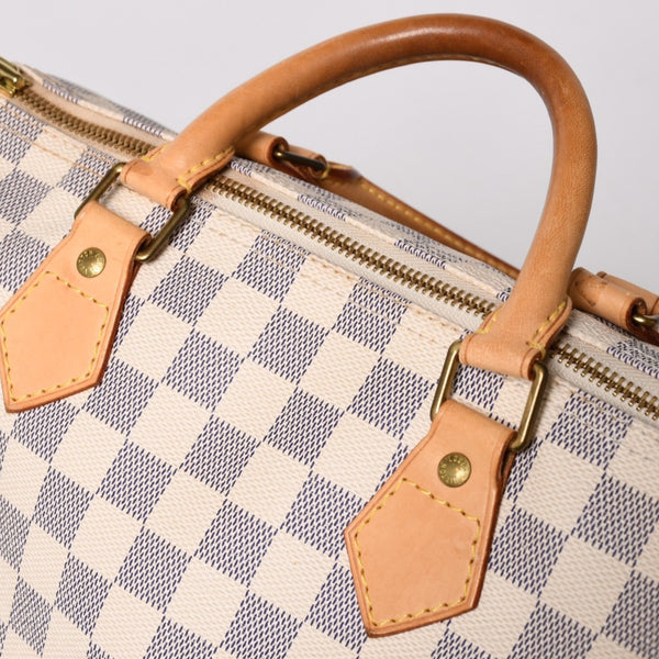 LOUIS VUITTON ルイヴィトン ダミエ アズール スピーディ30 ハンドバッグ N41533 ホワイト ゴールド金具 ロゴ 美品 中古 4a004882