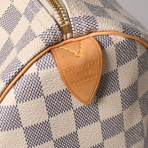 LOUIS VUITTON ルイヴィトン ダミエ アズール スピーディ30 ハンドバッグ N41533 ホワイト ゴールド金具 ロゴ 美品 中古 4a004882