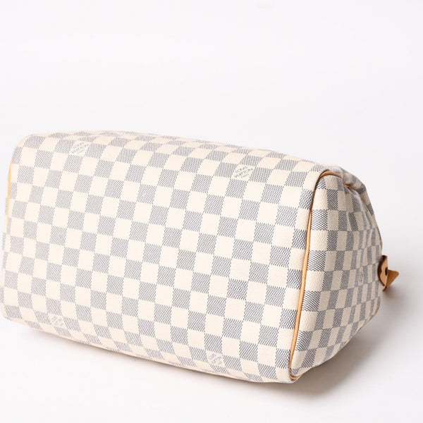 LOUIS VUITTON ルイヴィトン ダミエ アズール スピーディ30 ハンドバッグ N41533 ホワイト ゴールド金具 ロゴ 美品 中古 4a004882