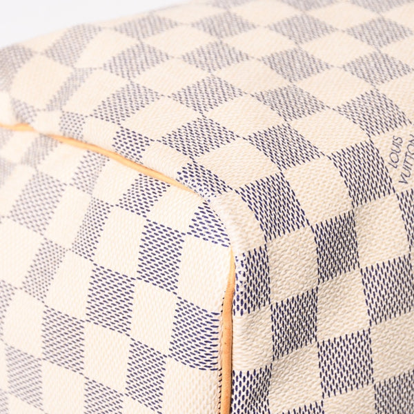 LOUIS VUITTON ルイヴィトン ダミエ アズール スピーディ30 ハンドバッグ N41533 ホワイト ゴールド金具 ロゴ 美品 中古 4a004882