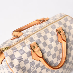 LOUIS VUITTON ルイヴィトン ダミエ アズール スピーディ30 ハンドバッグ N41533 ホワイト ゴールド金具 ロゴ 美品 中古 4a004882