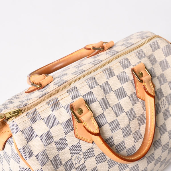 LOUIS VUITTON ルイヴィトン ダミエ アズール スピーディ30 ハンドバッグ N41533 ホワイト ゴールド金具 ロゴ 美品 中古 4a004882