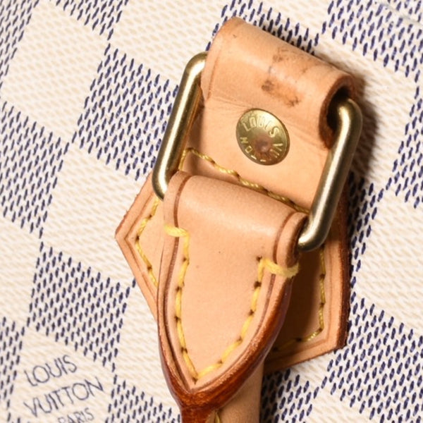LOUIS VUITTON ルイヴィトン ダミエ アズール スピーディ30 ハンドバッグ N41533 ホワイト ゴールド金具 ロゴ 美品 中古 4a004882
