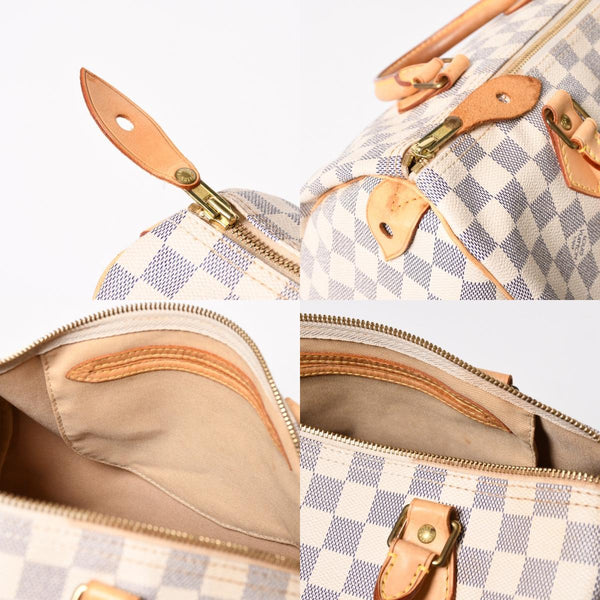 LOUIS VUITTON ルイヴィトン ダミエ アズール スピーディ30 ハンドバッグ N41533 ホワイト ゴールド金具 ロゴ 美品 中古 4a004882