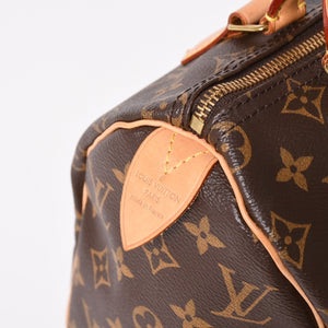 Very Good Condition LOUIS VUITTON Speedy 25 Handbag M41528 Monogram PVC Leather Brown Gold Hardware Used 4a004906