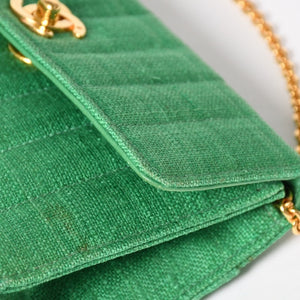 CHANEL シャネル キルティングリネン Sフラップ ミニフラップバッグ 2番台 グリーン ゴールド金具 美品 中古 4a004914