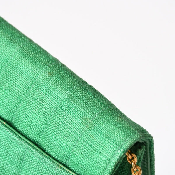 CHANEL シャネル キルティングリネン Sフラップ ミニフラップバッグ 2番台 グリーン ゴールド金具 美品 中古 4a004914