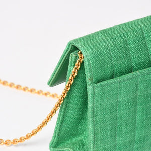 CHANEL シャネル キルティングリネン Sフラップ ミニフラップバッグ 2番台 グリーン ゴールド金具 美品 中古 4a004914