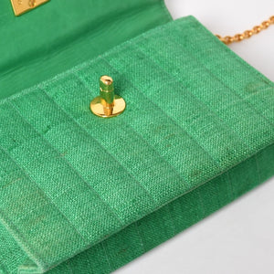 CHANEL シャネル キルティングリネン Sフラップ ミニフラップバッグ 2番台 グリーン ゴールド金具 美品 中古 4a004914