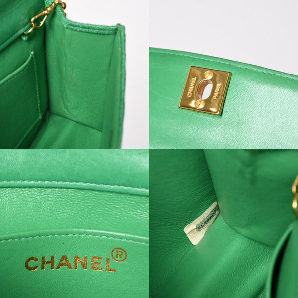 CHANEL シャネル キルティングリネン Sフラップ ミニフラップバッグ 2番台 グリーン ゴールド金具 美品 中古 4a004914