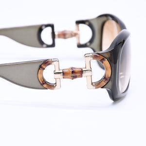 極美品 GUCCI グッチ サングラス アイウェア GG2970/S サイズ54☐14 115 ホースビット バンブー カーキ 中古 4a004922
