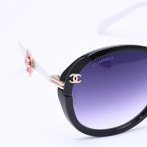 CHANEL sunglasses, eyewear, Coco Mark, 5316-B 57◻17 135 Rhinestone Camellia White Black Excellent Condition Used 4a004917