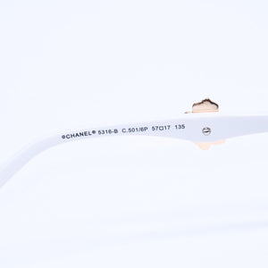 CHANEL sunglasses, eyewear, Coco Mark, 5316-B 57◻17 135 Rhinestone Camellia White Black Excellent Condition Used 4a004917