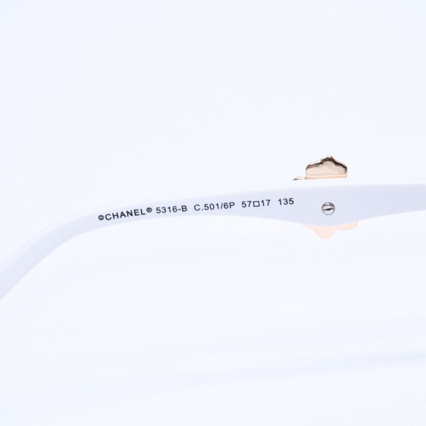 CHANEL sunglasses, eyewear, Coco Mark, 5316-B 57◻17 135 Rhinestone Camellia White Black Excellent Condition Used 4a004917