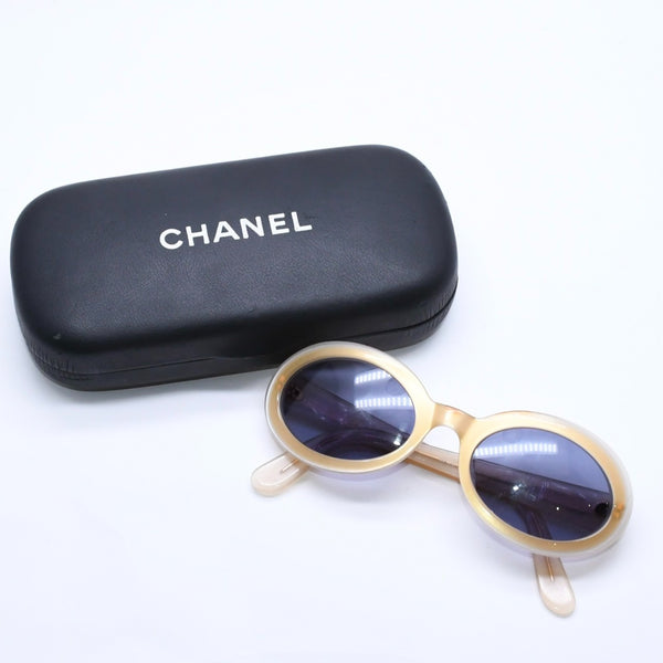 CHANEL Sunglasses Eyewear Coco Mark Beige Gold Hardware Acetate 07801 Good Condition Used 4a004921
