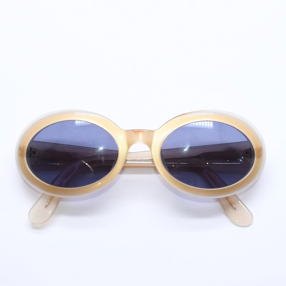 CHANEL シャネル サングラス アイウェア ココマーク ベージュ ゴールド金具 アセテート 07801 美品 中古 4a004921
